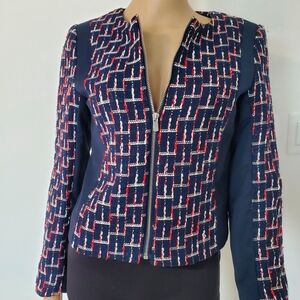 Navy Textered Weave Blazer Zippered Jacket